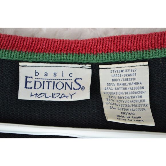 Basic Editions Holiday Women's Large Christmas Embroidered Sweater Cardigan - Picture 5 of 11